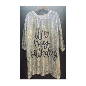 All'ingrosso Custom Bling è il mio compleanno graziosi abiti di paillettes Casual Oversize vestito di paillettes per le donne abbigliamento in magazzino - Product Image 3