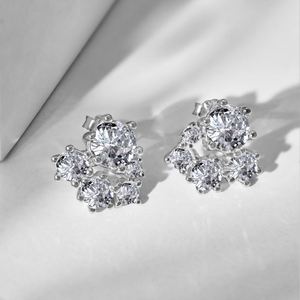 Dylam Simplicity Design S925 <b>Silver</b> Rhodium Plated Hypoallergenic Moissanite Diamond Geometric 5A Zirconia Bridal <b>Stud</b> <b>Earrings</b> - Product Image 5