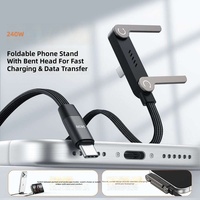Câble de charge rapide USB-C vers USB-C 240W 5A avec tressage en nylon, alliage de zinc et support de téléphone pliable