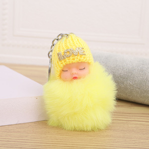 8CM mignon dormir bébé poupée porte-clés Pom Pom lapin boule <span class=keywords><strong>de</strong></span> fourrure bébé porte-clés moelleux voiture porte-clés <span class=keywords><strong>sac</strong></span> breloque peluche fourrure poupée porte-clés - Product Image 6