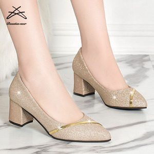 Escarpins à paillettes dorées et argentées pour femmes, à talon moyen, escarpins d'affaires à la mode, nouvelle collection de printemps, - Product Image 1
