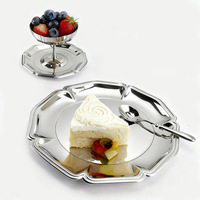 Ronde dessert- en fruitplateau van roestvrij staal, modern en eenvoudig design, voor restaurants, hotels, eten, taarten, snacks en het serveren van gerechten.