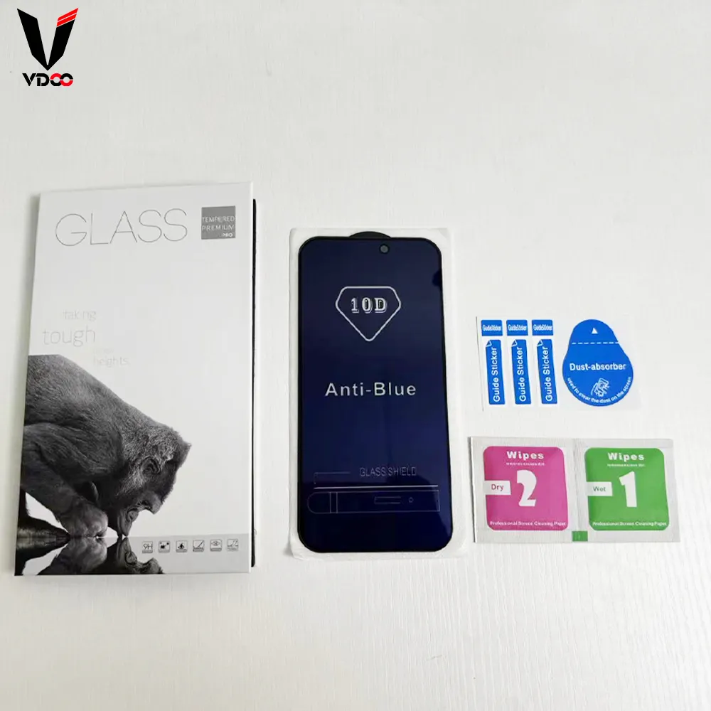 पैकेज के साथ iPhone 15 Pro Max के लिए VDOO एंटी ब्लू लाइट टेम्पर्ड ग्लास स्क्रीन प्रोटेक्टर
