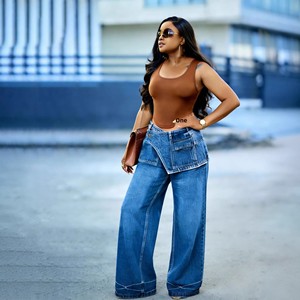 Calça Jeans Solta Primavera Estilo Streetwear com Babados e Efeito Duas Peças Inspirada em Designers Europeus/Americanos, Tamanhos S-3XL, Nova Coleção 2026 - Product Image 2