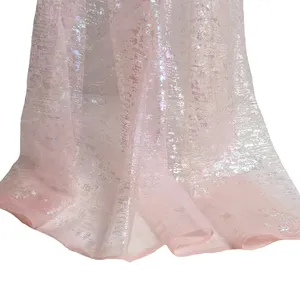 Gaun perempuan motif foil warna-warni merah muda tembus pandang menerawang pelangi untuk anak perempuan