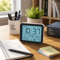 Jam Alarm Digital Meja Isi Ulang Bentuk Kotak dengan Termometer-Higrometer, Tampilan Kalender, dan Lampu Latar Elektronik untuk Rumah dan Kantor