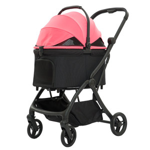 Poussette pliable pour animaux de compagnie à 4 roues, chariot de transport en alliage d'aluminium avec auvent respirant en maille pour les voyages en extérieur - Product Image 4