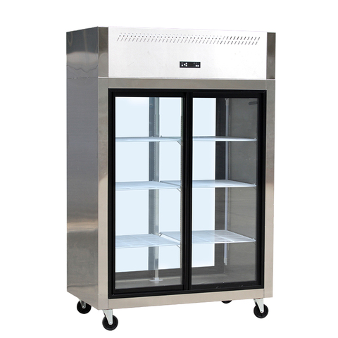 Commercial Two Glass Sliding Door Refrigerator Reach-In Display Fridge with 6 Adjustable Shelves for Supermarket Restaurant