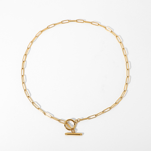 Collana Choker Sportiva Casual con Catena a Maglie Rettangolari per Donne, Placcata in <span class=keywords><strong>Oro</strong></span>, Acciaio Inossidabile con Chiusura OT - Product Image 1