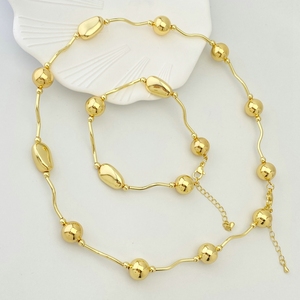 New bãi biển mạ vàng đồng trống bead và ống Bar xen kẽ bóng hạt vòng cổ và vòng đeo tay trang sức <span class=keywords><strong>Set</strong></span> - Product Image 1