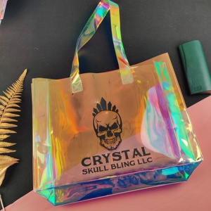 Logo personnalisé épais pvc holographique laser durable réutilisable fourre-tout d'épicerie poignée en nylon sac à provisions en PVC - Product Image 4