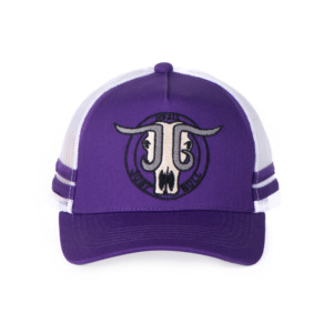 Haute qualité 5 panneau broderie tête de <span class=keywords><strong>vache</strong></span> maille coton Sport violet camionneur chapeaux 2 rayures casquette de camionneur - Product Image 2
