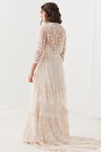<span class=keywords><strong>Robe</strong></span> Maxi en <span class=keywords><strong>dentelle</strong></span> <span class=keywords><strong>blanche</strong></span> pour femmes, vêtement à manches longues, col v, décontracté, Vintage, printemps, 2020 - Product Image 4