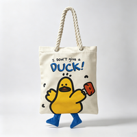Sac fourre-tout en toile personnalisé avec logo, motif canard de dessin animé, impression drôle « Je ne fais pas attention », pieds de canard en peluche 3D, sac à main en coton avec corde épaisse