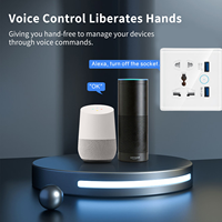 Stopkontak Dinding Pintar Wifi Tuya Dengan USB 5 Pin, Stopkontak Pintar Wifi Rumah Pintar, Kontrol Suara Alexa Google Home