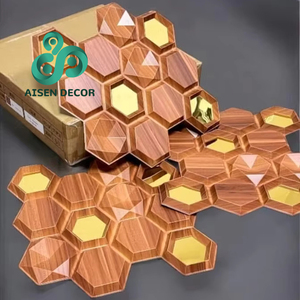 لوحة مرآة من كلوريد البولي فينيل متينة 50*50 * ثلاثية الأبعاد للسقف بتصميم مربع حديث مع وظيفة مقاومة للرطوبة بلون خشبي - Product Image 5