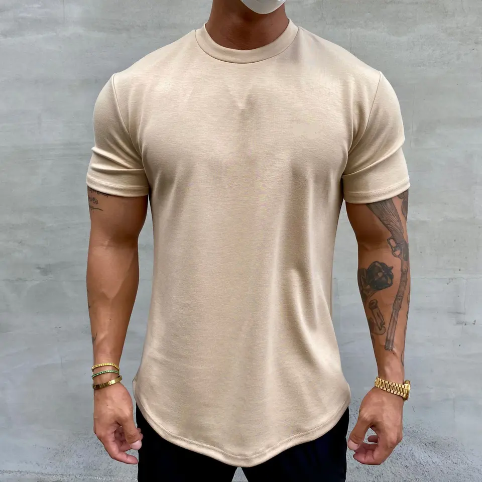 Elastik özel logo kısa kollu erkek t shirt eğitim gömme egzersiz spor erkek Slim Fit spor boy spor gömlek