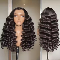 Wig Rambut Asli India 200 Density HD Lace Front Tanpa Lem, Model Wand Curl, Keriting Mengembang, Loose Deep Wave, Lace Closure Wig, Rambut Manusia
