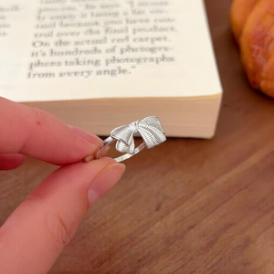 S925 Sterling Silver Bow <b>Ring</b> Women <b>Adjustable</b> Gift Jewelry Light Luxury Fine <b>Ring</b> Silver Color Bowknot Design - Product Image 2