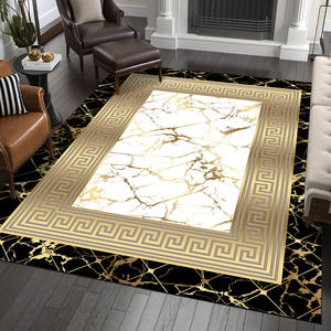 Karpet beludru berlian emas pola marmer ukuran besar, karpet Area poliester berbantalan untuk latihan rumah - Product Image 3