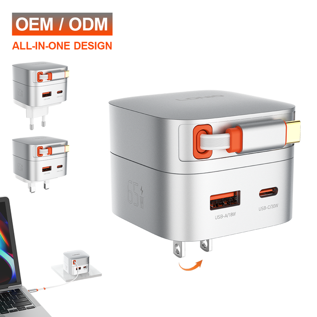 LDNIO Q10 65W GaN Fast Charger 80cm Retractable Cable US EU UK Plug PPS Multi Protocol for Laptops Phones Tablets Travel Charger