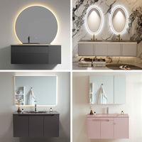 Meuble-lavabo mural moderne en bois massif avec miroir intelligent et vasque en céramique, style rock board, pour salle de bain