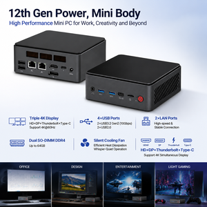 Eglobal Processeur Core <span class=keywords><strong>I5</strong></span> 1235U de 12e génération <span class=keywords><strong>NUC</strong></span> 2xDDR4 M.2 NVME HD+DP+Thunderbolt+Type-C Sortie d'affichage 4K Mini PC de bureau de poche - Product Image 2