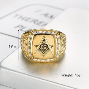 Anillo Masónico AG de Acero Inoxidable, Chapado en Oro al Vacío, con Circonita Cúbica, Joyería Masculina, Anillo de Sello de Sociedad Secreta, Anillo Vintage de Hiphop, Regalo Personalizado - Product Image 5