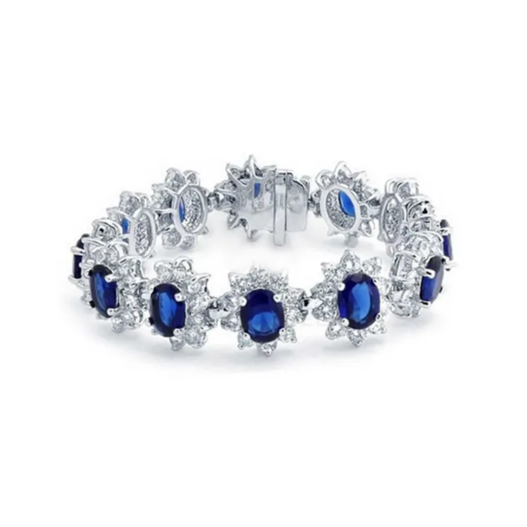 Pulseira elegante e refinada com pedra azul, bracelete banhado a ouro 925 prata