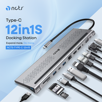 Docking Station USB-C 12-in-1 dengan Stand Holder 4K untuk 2.1 VGA Gigabit Ethernet USB 3.0 Pembaca Kartu SD/TF Pengisian Daya PD Tersedia