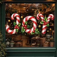Calcomanía Estática para Ventana con Diseño de Bastón de Caramelo Navideño JOY, con Diseño de Acuarela para Vidrio de Tienda, Decoración Festiva Navideña