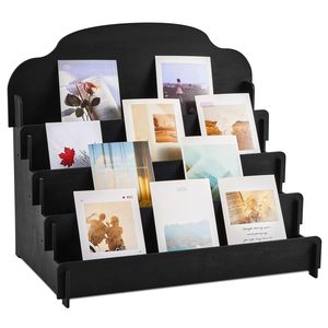 Support de Présentation Portable <span class=keywords><strong>en</strong></span> <span class=keywords><strong>Bois</strong></span> Noir <span class=keywords><strong>à</strong></span> Plusieurs Niveaux pour Photos, Cartes de Vœux, Pinces <span class=keywords><strong>à</strong></span> Cheveux, Cartes d'Anniversaire, Pots de Fleurs et Jardinières - Product Image 1