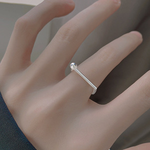 Women's Geometric Open <b>Ring</b> With Round Bead Minimalist Design For Gift Jewelry - Product Image 1