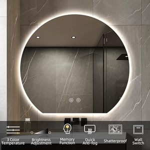 Specchio LED Rotondo Intelligente da Parete Antiappannamento <span class=keywords><strong>con</strong></span> Controllo Touch a 3 Colori Dimmerabile per Bagno e Soggiorno - Product Image 2