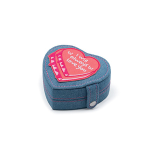 Portable en forme de coeur Denim velours bouton presse boîte de rangement motif personnalisé bijoux sac fourre-tout pour boucles d'oreilles - Product Image 1