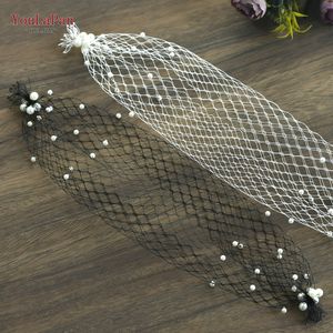 Voile de mariée YouLaPan MA08 en filet ajouré, style cage des années 90, voile en perles, masque de mariage - Product Image 6