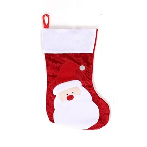 Chaussette de Noël écologique en velours pelucheux brodée, motif bonhomme de neige et Père Noël, sac à bonbons rouge, décoration pour cheminée et arbre, sac cadeau de chevet - Product Image 6