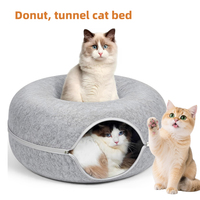 Vente en gros de lit pour chat personnalisé en forme de grotte, tunnel en feutre lavable, maison en forme de beignet, amovible, pour animaux de compagnie d'intérieur