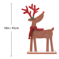 Décoration de Noël rustique en forme de renne rouge scintillant de 18 pouces avec écharpe et base en bois, idéale pour cheminée, fenêtre, prête à l'emploi