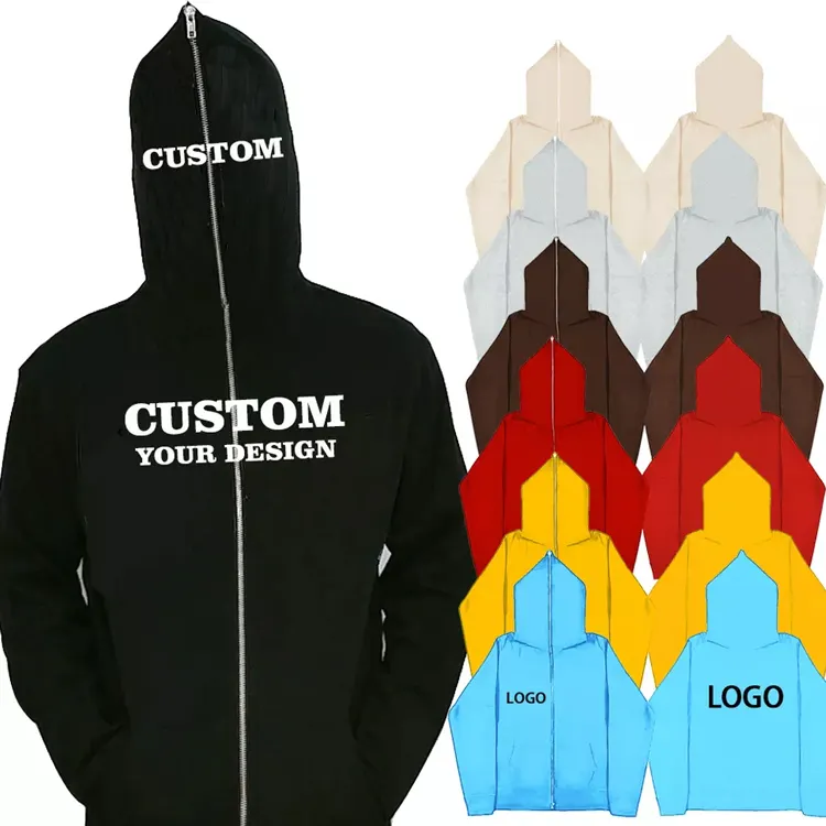 Custom LOGO wholesale Full Face Zip Up Blank rhinestone Men sweater Jacket Coat Men's Zip Hoodie With Zipper