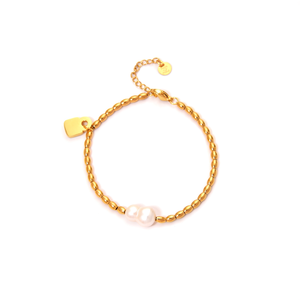 Pulsera de Moda con Cuentas, Acero Inoxidable 316L, Baño de Oro PVD, Resistente y Sostenible, con Dije de Perla - Product Image 2