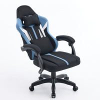 Chaise de bureau ergonomique de haute qualité avec support lombaire, dossier haut, pivotante, en tissu bleu racing, chaise de jeu