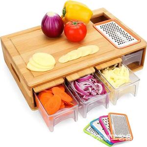 Britor <b>Bamboo</b> Cutting Board With <b>Containers</b> Rectangle Wood Chopping Block For Kitchen Storage - Product Image 3