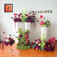 Composition florale artificielle bordeaux en soie Anthurium pour centre de table de mariage, décoration de table et d'allée pour événements et fêtes (vente en gros)