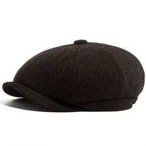Casquette Gavroche Rétro Homme Automne Hiver à Chevrons, Chapeau Béret Décontracté Tendance 8 Panneaux pour Extérieur - Product Image 5