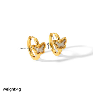 ต่างหูสไตล์ยุโรปอเมริกันหรูหราเบาๆ ทำจากไทเทเนียมสตีลรูปใบโคลเวอร์สี่แฉก ต่างหูแบบติดหูรูปผีเสื้อเคลือบทอง 18k ทำจากสแตนเลสสตีล - Product Image 5