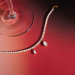 Bracelet en chaîne en acier inoxydable avec zircon et breloques goutte d'eau, bijoux de fête - Product Image 4