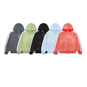 Ensemble sweat à capuche et pantalon zippé décontracté en coton épais 100 % de qualité supérieure avec imprimé lettres, coupe ample pour homme - Product Image 1