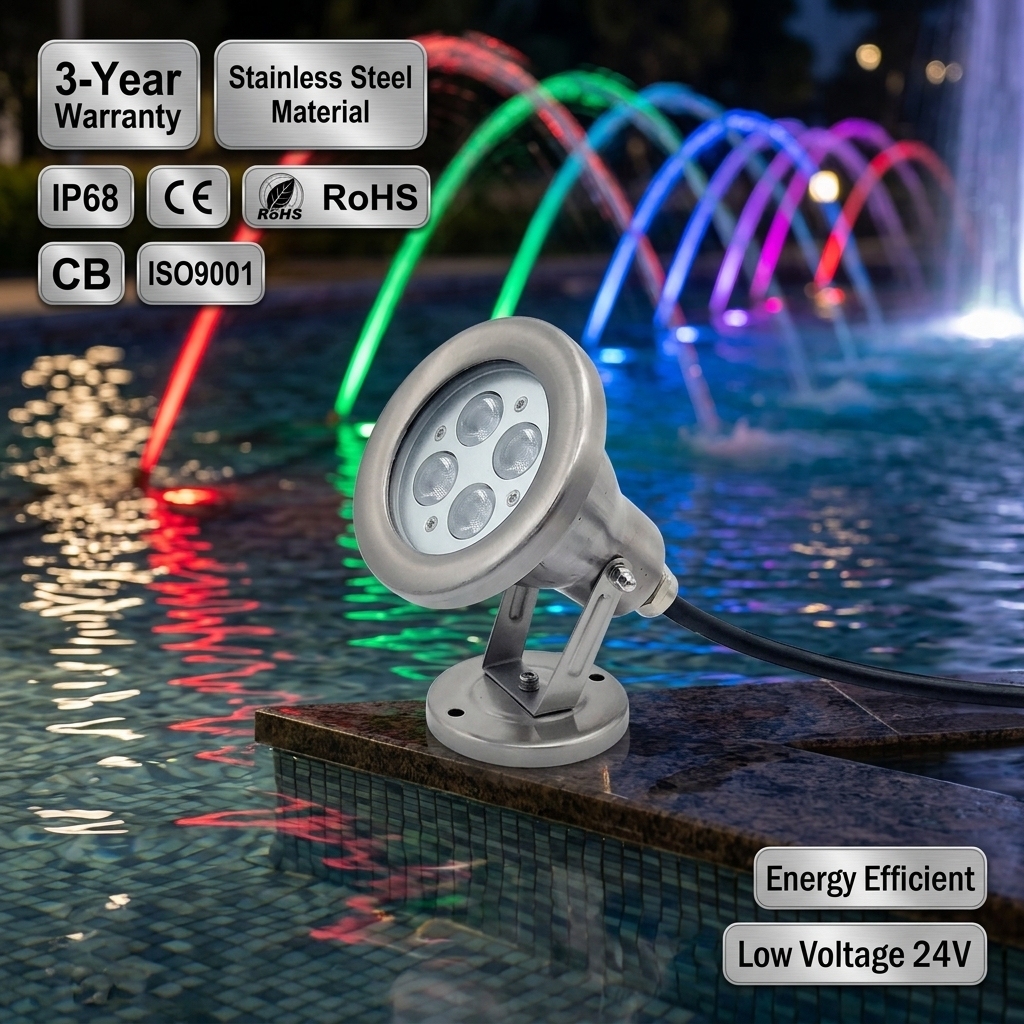 IP68 Waterproof Stainless Steel 3w 12v/24v Rgb Warm White Fountain Auto Change Rgb Led Underwater Spot Lights for Small Fountain