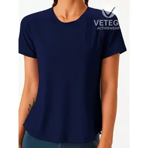 Camiseta Deportiva Vetega para Hombre, de Manga Corta, Cuello Redondo, Azul Marino, Tejido Elástico y Transpirable, con Estampado de Letras, Tejido de Punto, Corte Regular - Product Image 3
